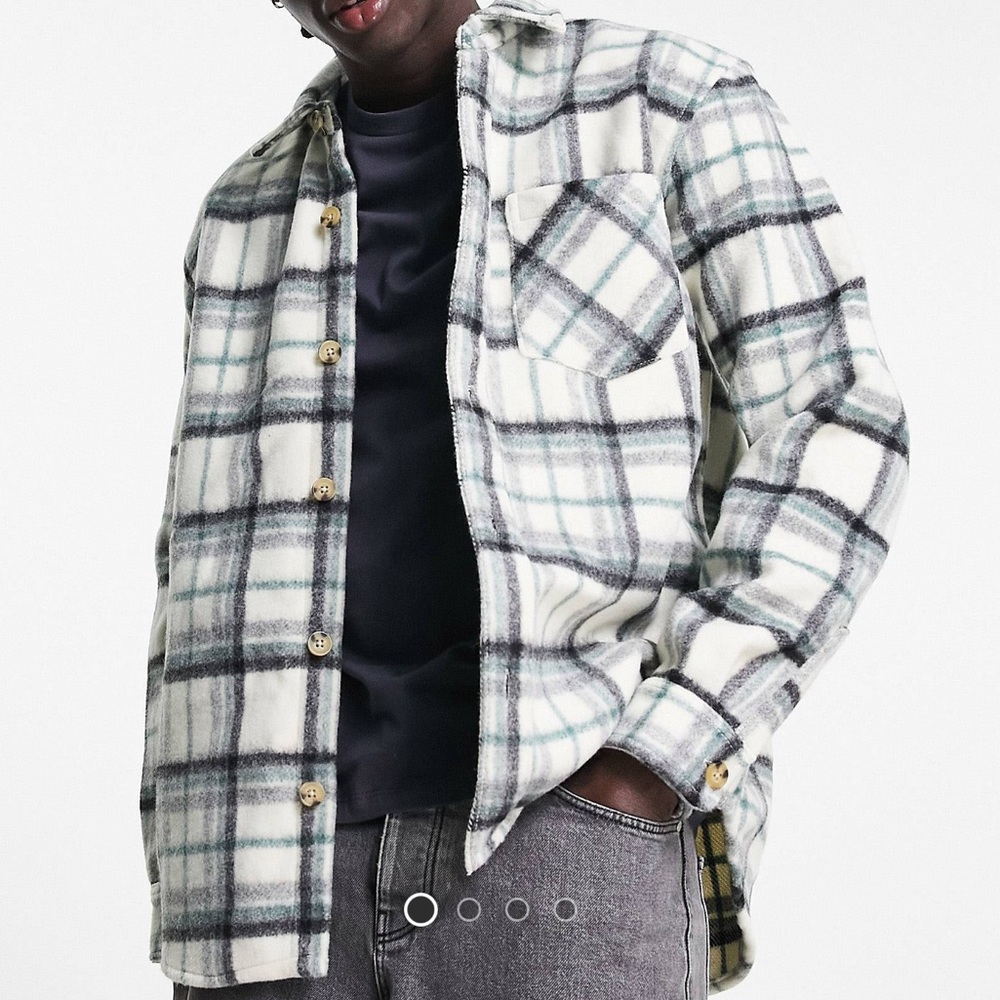 ASOS pull&bear plaid over shirt jacket white green black sz M
